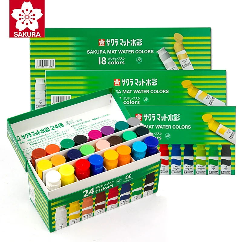 

Sakura Mat Water Colors 24 Colors 12ml Watercolor Paint Green Box Watercolor set Pigment Professional Watercolor Paints