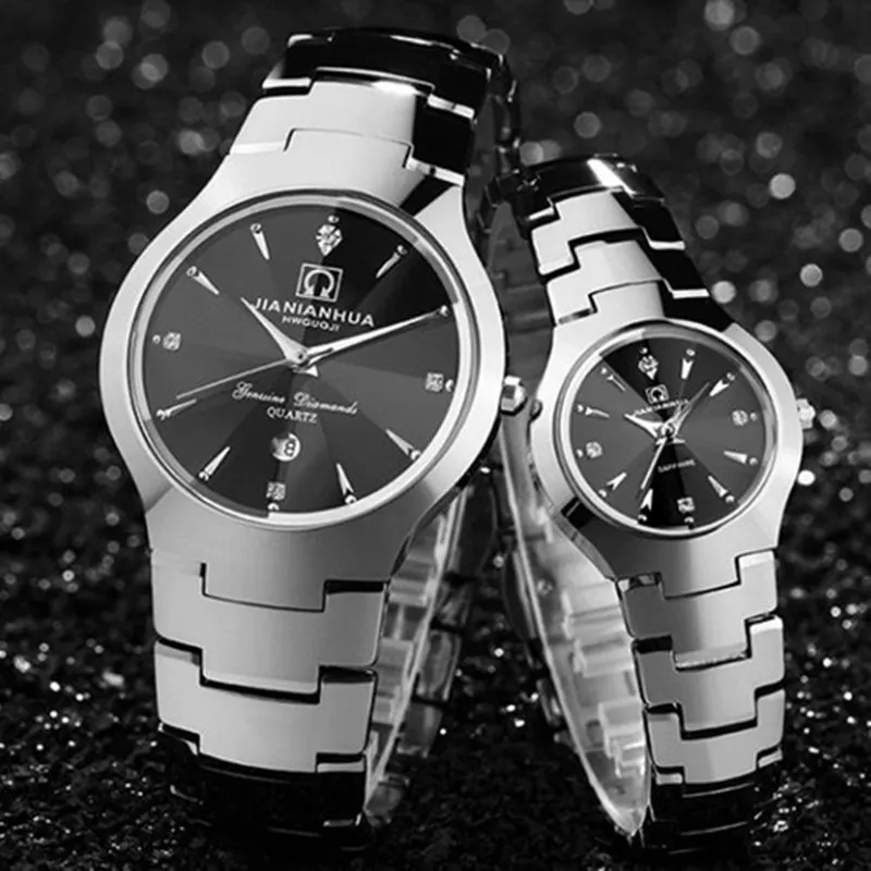 Модные вольфрамовые стальные Мужские Женские кварцевые часы известного бренда винтажные Стразы сапфировые водонепроницаемые женские часы для влюбленных