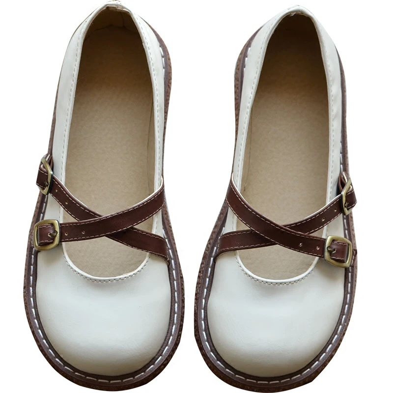 

Mori literary thick-bottomed big head shoe handmade comfort wild doll shoe Japanese retro women's single shoes flat casual shoe