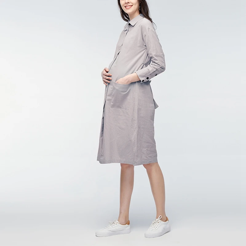VONDA беременных женщин длиной до колена платье 2019 весна осень лацкане с длинным рукавом Повседневные Твердые Vestidos плюс размер длинный