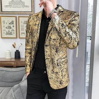 

In 2020 spring new men leisure suit trend bronzing suit