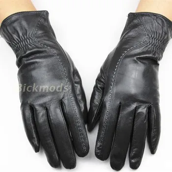 leather gloves female geometric pattern repair hand style velvet lining autumn and winter warm woman sheepskin gloves