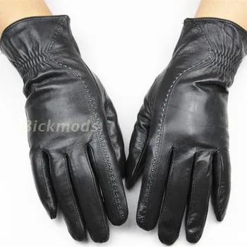 

leather gloves female geometric pattern repair hand style velvet lining autumn and winter warm woman sheepskin gloves