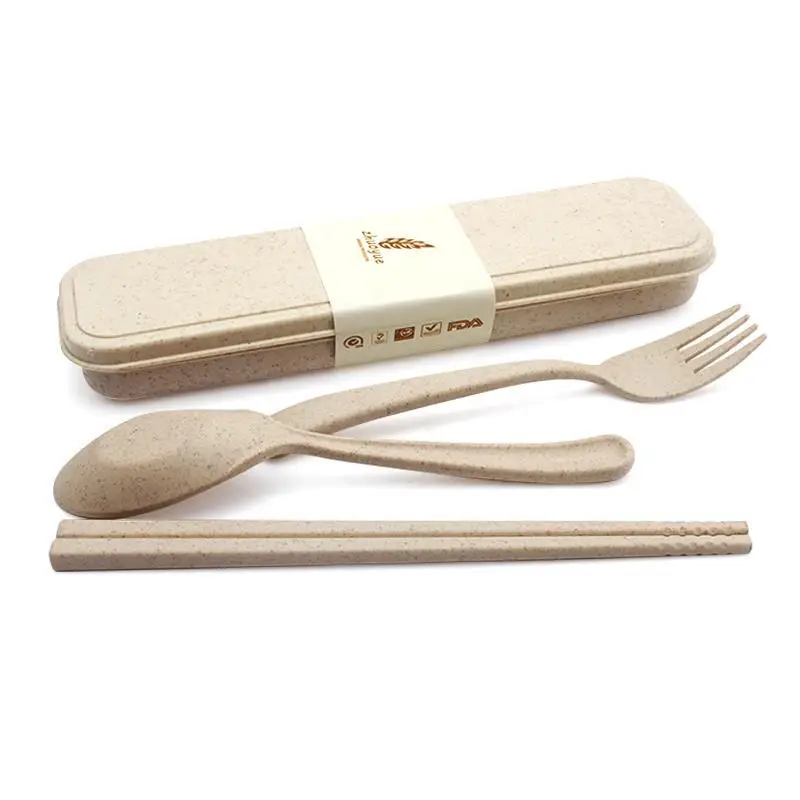 Изысканный здоровья и окружающей среде пшеницы Platycodon соломы набор столовых приборов Портативный Кемпинг Tablewarel ложки, вилки, палочки LX6381