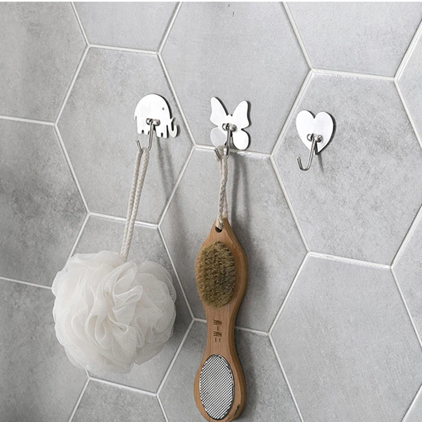 

2pcs/lot Cute Elephant Butterfly Heart Shape Hook Wall-mounted Storage Hanger Stainless Steel Hooks Rack for Bathroom Kitchen