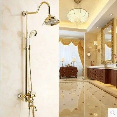 Золотой душевой набор Европа античная латунь костюм горячей и холодной 8 дюймов дождевой воды аксессуары для ванной комнаты AU8700