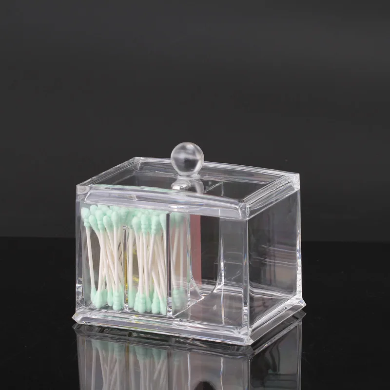 Clear Acrylic Cotton Swab Box Cosmetic Storage Case Cotton Pad Makeup