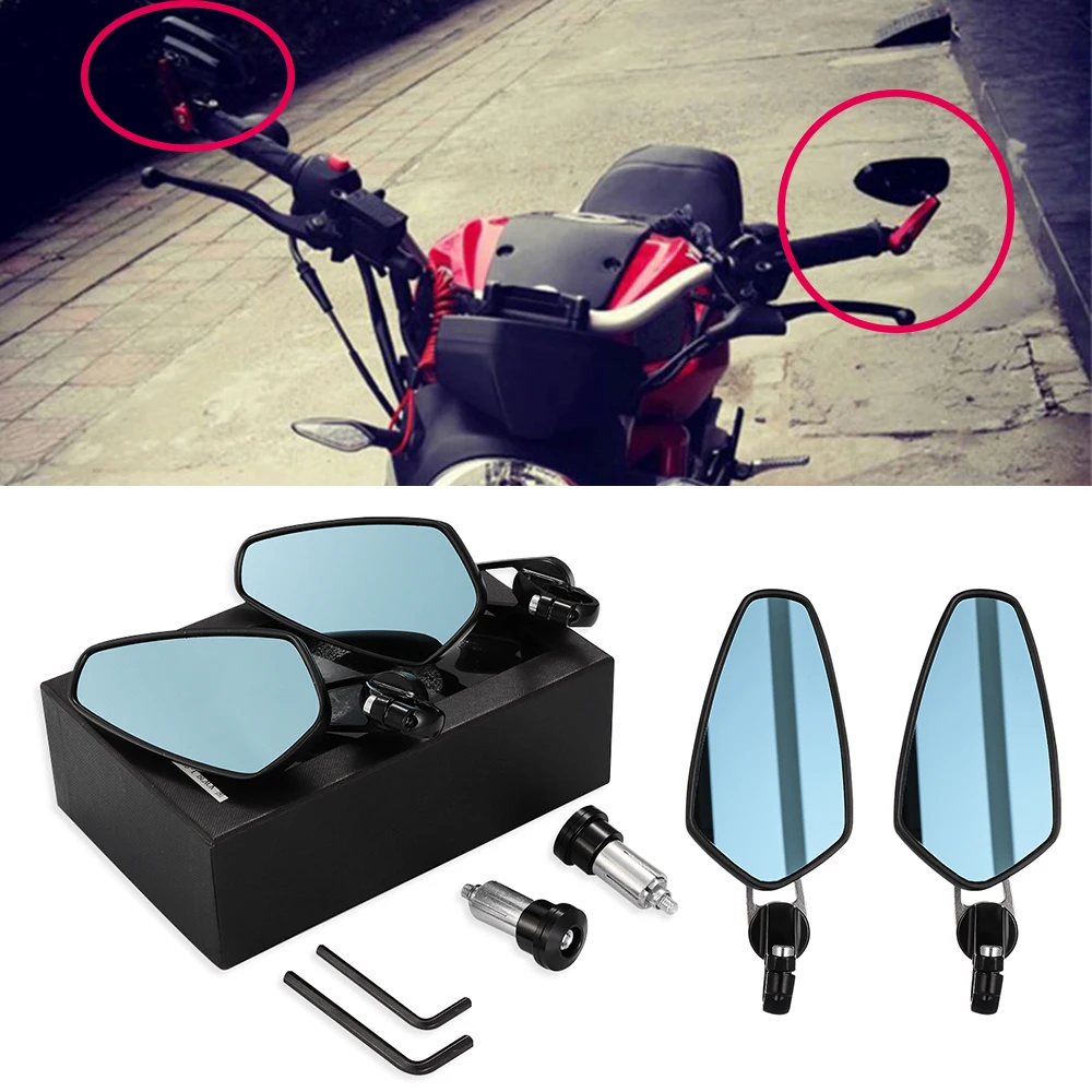 1 Pair 7/8" 22mm Motorcycle Rear View Mirrors Adjustable Handle Bar End