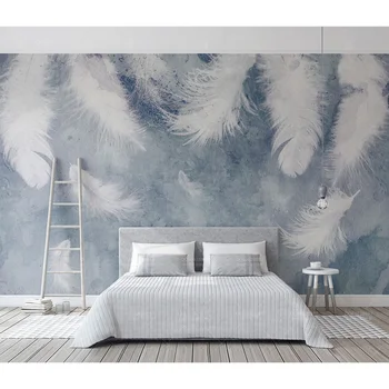

Modern Wall Papers Painted White Feathers Photo Wallpaper Mural Home Decor Carta Da Parati 3D Self Adhesive Vinyl/Silk Wallpaper