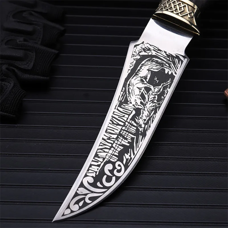 Outdoor small straight knife self-defense wild knife knife wilderness survival the folding knife fruit cutter with a Wolf