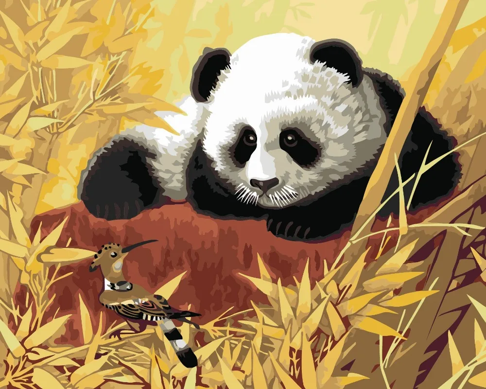 100% Hand Made Cute Panda Wall Art Oil Painting One Piece 