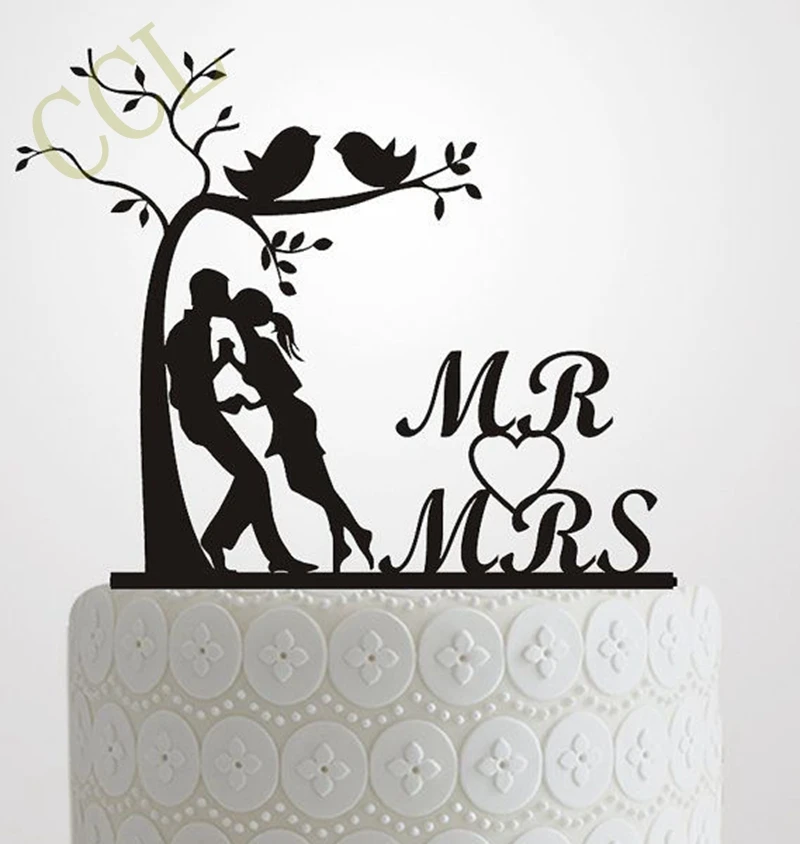 Acrylic Mr &Mrs Bride & Groom Birds Cake Topper Party Decoration 