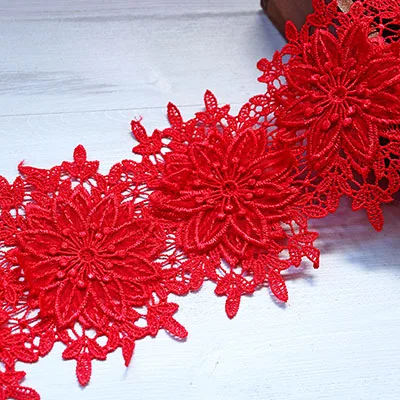 3 слоя цветок белый красный кружевной отделкой ленты водорастворимые вышивка рукоделие DIY Свадебное платье Кружева Аппликация шитье отделка - Цвет: Red