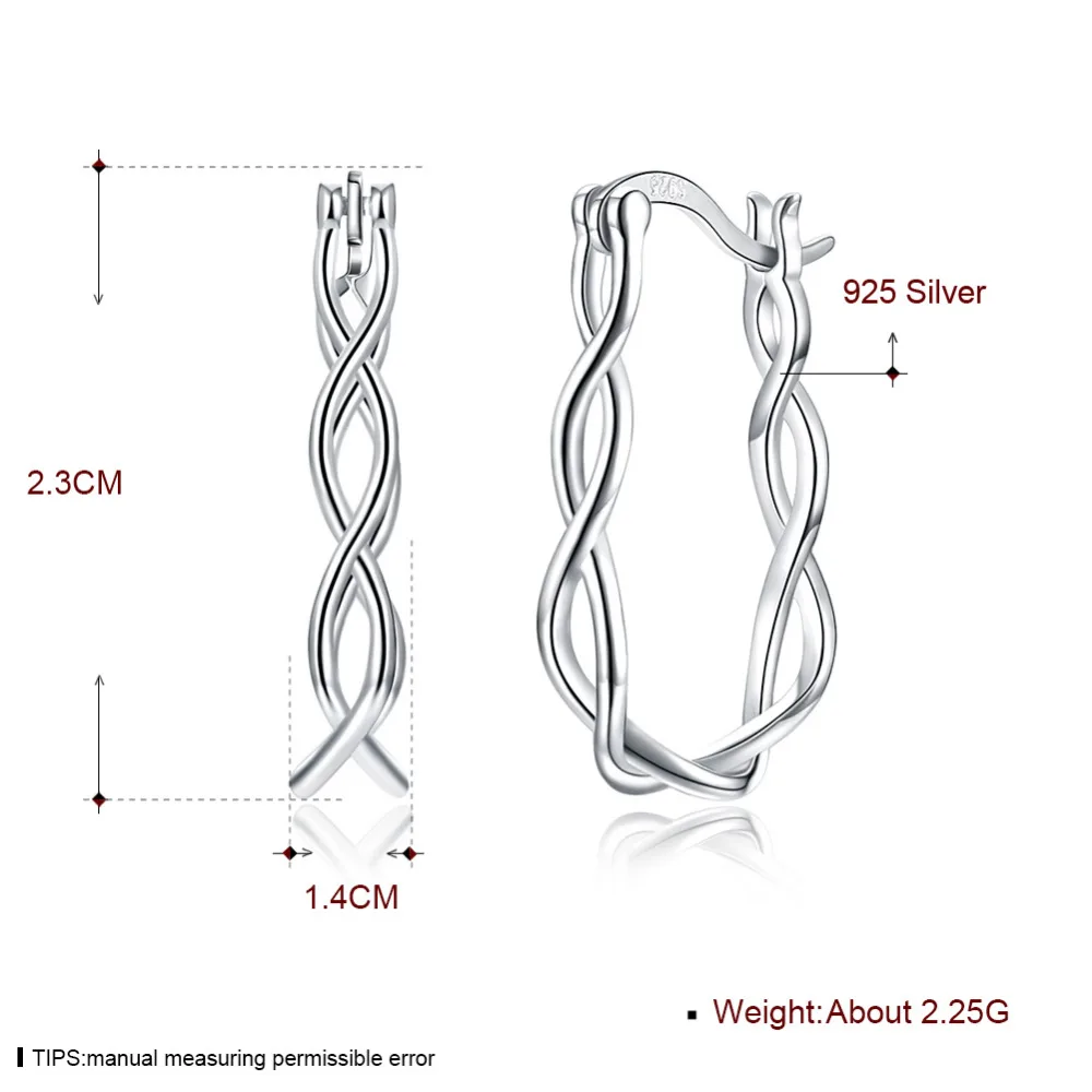 BALMORA,, настоящее 925 пробы, серебрянное гальваническое покрытие, простая ручная витая веревка, клипсы, серьги для женщин, ювелирное изделие, Brincos PTEE015