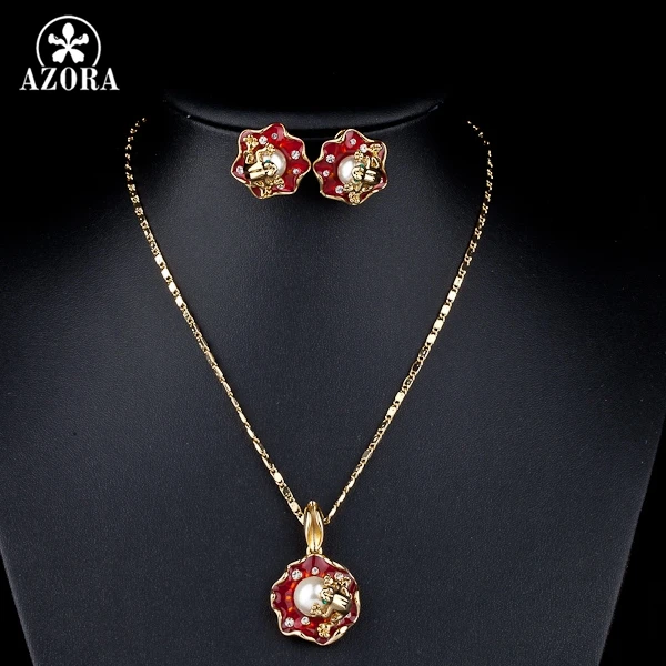 Серьги гвоздики и ожерелье AZORA золотистого цвета TG0019|jewelry sets|jewelry necklace setsnecklace set |