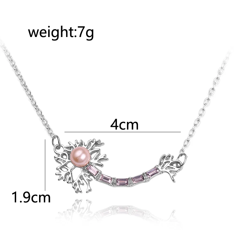 Серебряный цвет кулон нейрон с розовым жемчугом и кристаллами ожерелье медицинские ювелирные изделия, подарок для врача/медсестры подарок химия ювелирные изделия