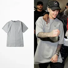 Abgerundetem Saum Hip Hop T-shirt Männer Städtischen Kpop Erweitert t-shirt Plain Longline Herren T Shirts Männlich Kleidung Justin Bieber hip hop