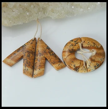 

Wholesales 2Pairs Natural Stone Picture Jasper Handmade Spring Style Yellow Earrings 2019 Jewelry Set mother's day Gifts 19.7g