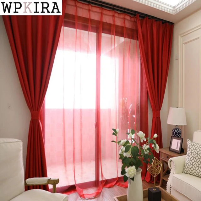 solid red color jalousie curtains for living room modern curtains