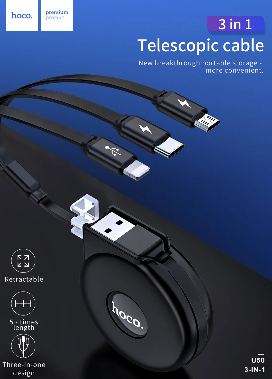 HOCO 3 в 1 USB кабель для iPhone X 8 7 6 3в1 Micro usb type C зарядный кабель для samsung S9 Универсальный мобильный кабель для зарядки телефона