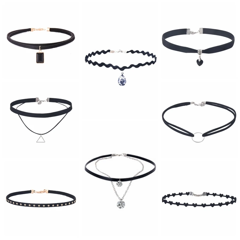 2017 Verão Quente Cinta Preta Gargantilha Colar de Corda De Couro Preto Longo Lace Gargantilha Colar Wome New Trendy Jóias 1 PC x153