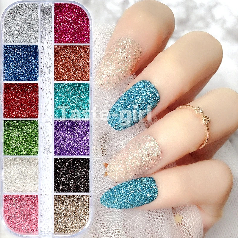 

12 Colors Nail Glitter Powder Gradient Sequins for UV Gel Polish Nails Decorations Sugar Glitter Shimmer Manicure Nail Art Kit