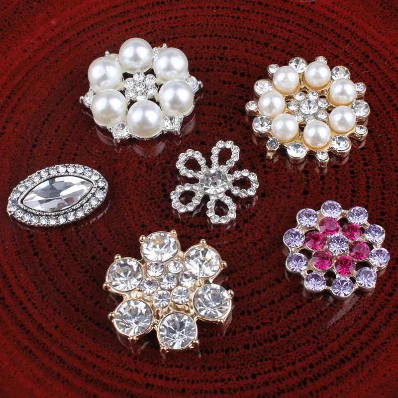 

10PCS Vintage Handmade Flower Rhinestone Buttons Bling Flatback Crystal Pearl Decorative Buttons Flower Center Craft Supplies