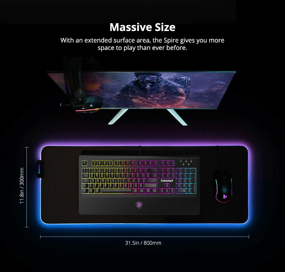 Tronsmart Spire Large Mouse Pad Gaming Mouse Pad Gamer RGB Compupter Mouse Pad with Soft Cloth Surface, Non-slip,Waterproof 07