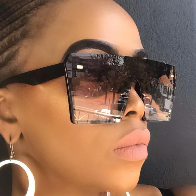 Oversized Square Sunglasses Women 2019 Luxury Brand Fashion Flat Top Red Black Clear Lens One Piece Men Gafas Shade Mirror UV400|Women's Sunglasses|Apparel Accessories - AliExpress
