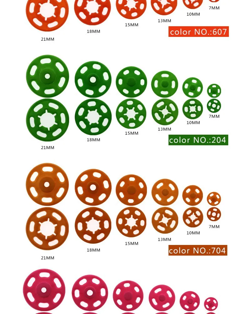 20 шт./лот, 7 мм/10 мм/13 мм/15 мм/18 мм/21 мм, маленькие 17 цветов на выбор, АБС-пластик, защелкивающиеся крепежи, кнопки, шпильки, аксессуары для шитья