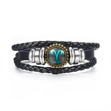 Davieslee 12 Кожаный браслет для мужчин, бронзовая нержавеющая сталь, рак, Зодиак, браслеты с подвесками, мужские ювелирные изделия, подарки LLBM138