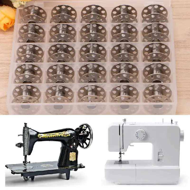 25Pcs 20mm Universal Sewing Machine Metal Bobbins Bobbin Spool with Storage Box C42in Sewing