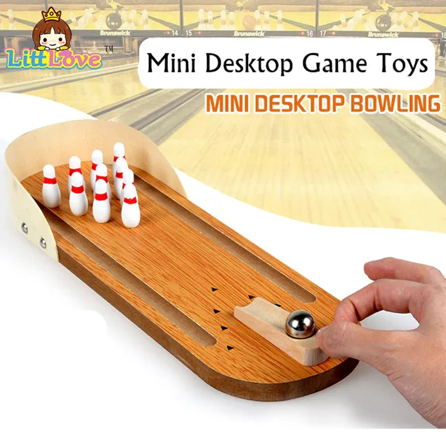 US $8.23 LittLove Mini Wooden Desktop Bowling Game Kids Children Developmental Toy Gift Decor Baby House Ent