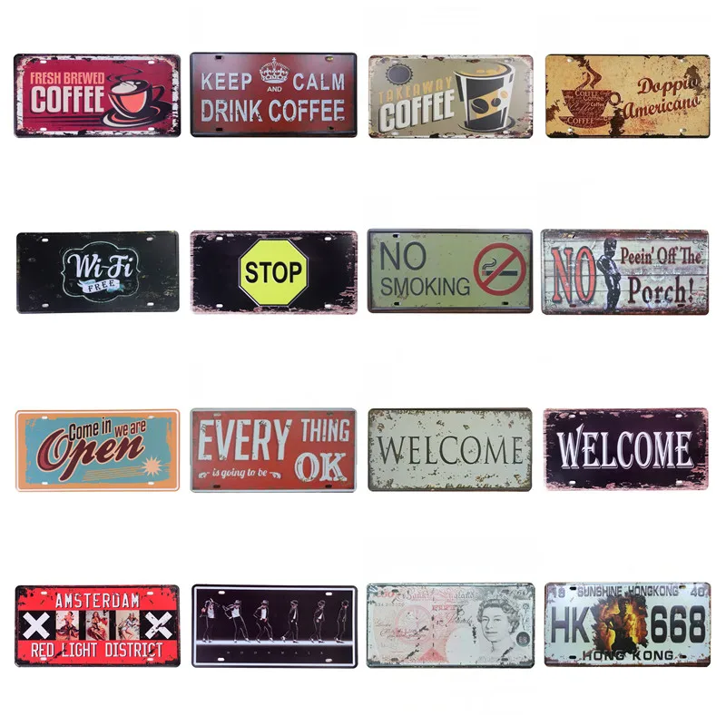 

30*15cm Welcome Red Light District Tin Signs Route Car Vintage Metal Garage License Plate Plaque Poster Bar Wall Wholesale C6