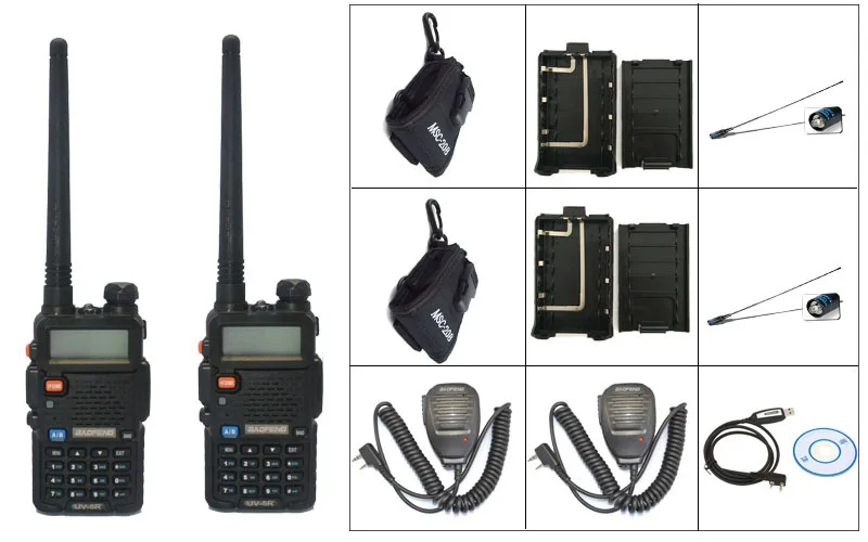 

2 PCS New BaoFeng UV-5R Walkie Talkie +2XBaofeng mic+2XNA 771-F natenna+1Xprogramming cable+2X20B case+2X battery case