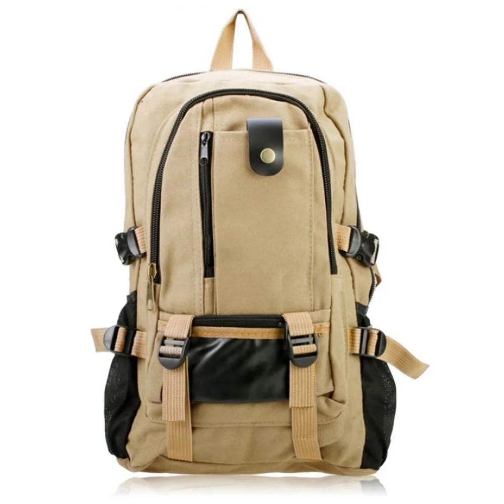 male Retro Leisure tourism canvas backpack Light Khakiin Backpacks