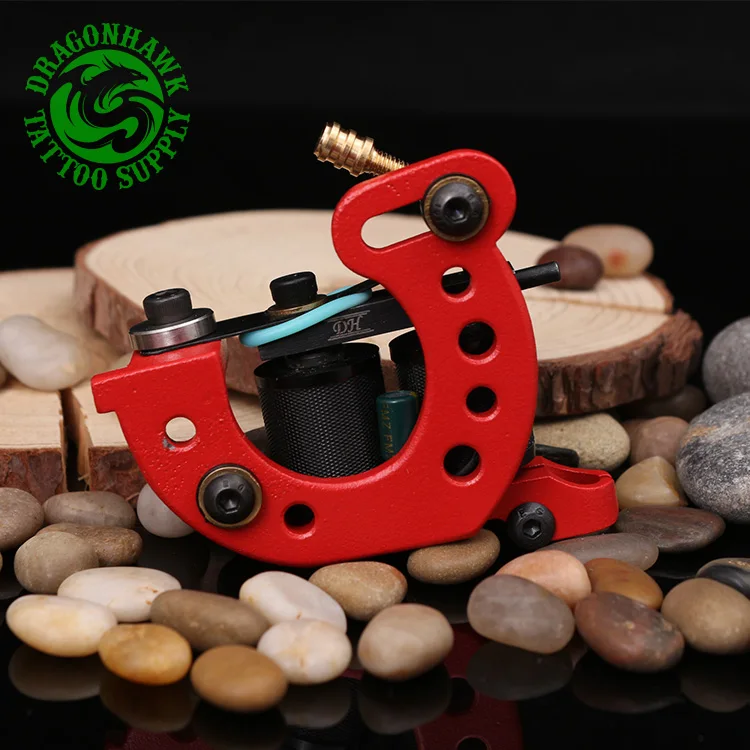New Design Handmade Wire Cutting Tattoo Machine 10 Wraps Coil Tattoo Gun For Liner Shader Red