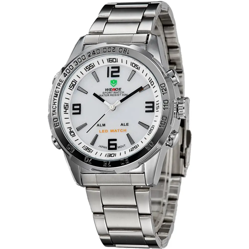 WEIDE Роскошные Часы Из Нержавеющей Стали 30 м Водонепроницаемость Наручные Мужские