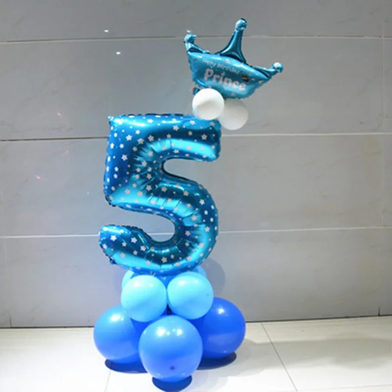 Йориу 20 шт воздушные шары на день рождения ребенка синий розовый номер фольги шар 1 2 3 4 5 6 7 8 9 лет с днем рождения украшения для детской вечеринки - Цвет: Blue Number 5