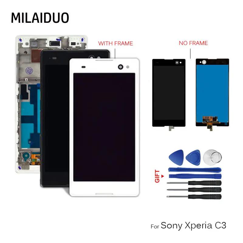 

IPS LCD Display For Sony Xperia C3 D2533 D2502 5.5" Touch Screen Digitizer Assembly White Black Green With Frame + Free Tools