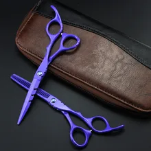 Профессиональные японские 440c 6 и 5,5 дюймовые фиолетовые ножницы для волос, филировочные ножницы, парикмахерские инструменты, ножницы для стрижки, парикмахерские ножницы