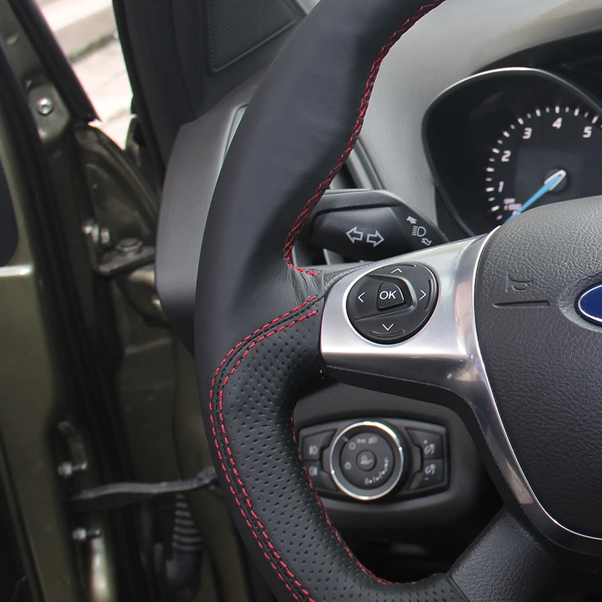Черный кожаный чехол для Ford Focus 3 2012 2014 KUGA Escape 2013 2016|car steering wheel cover|steering coverwheel cover |