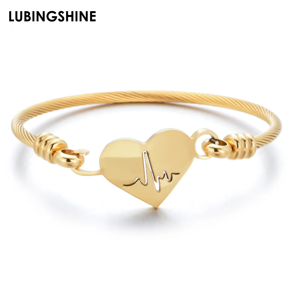 

Fashion Heart Charms Stainless Steel Bracelets & Bangles Gold Color Tree of Life Bangle For Women Cuff Wristband Jewelry