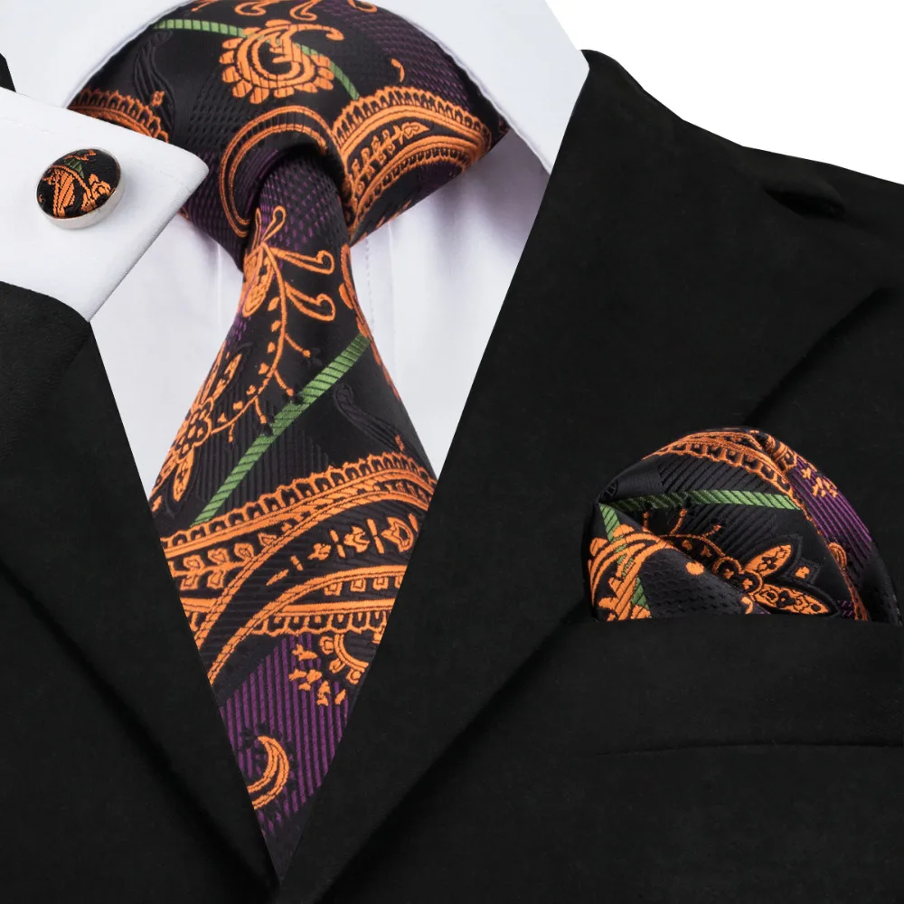Мужской галстук Шелковый жаккардовый черный фиолетовый галстук с ярким узором Hanky набор запонок деловые свадебные галстуки для мужчин C-274