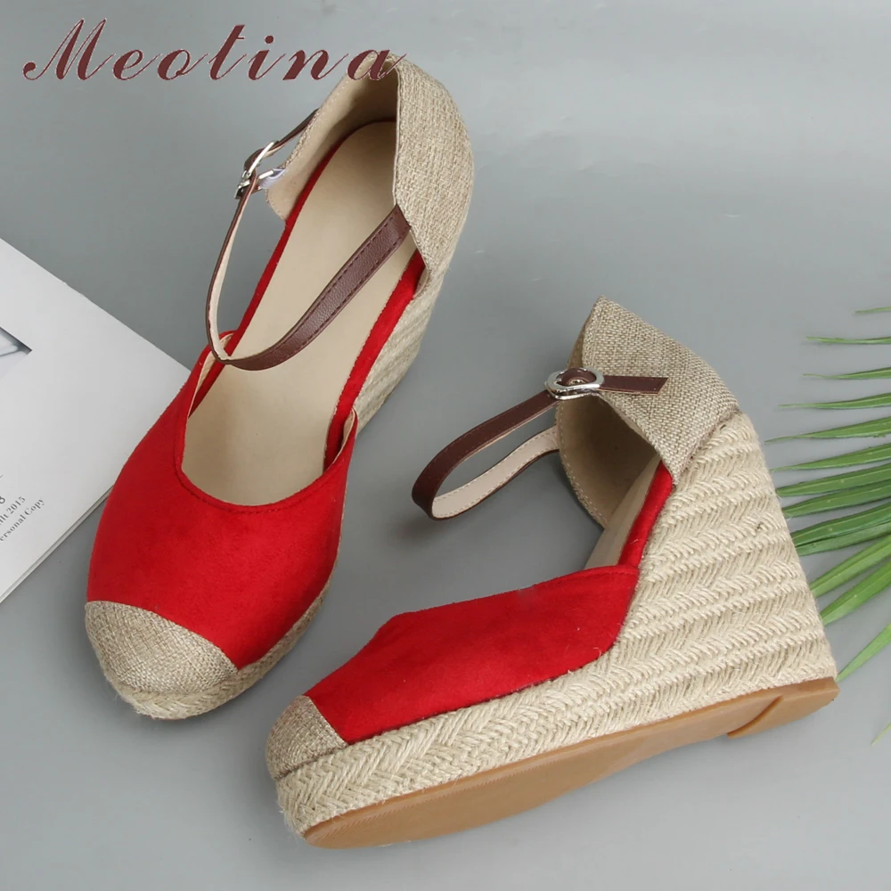 Meotina/Espadrille/женские сандалии на платформе туфли танкетке высоком каблуке с