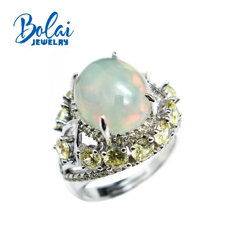 

Bolaijewelry,new 2018 Natural Opal oval 10*12mm gemstone luxury Ring 925 sterling silver fine jewelry for women party gift