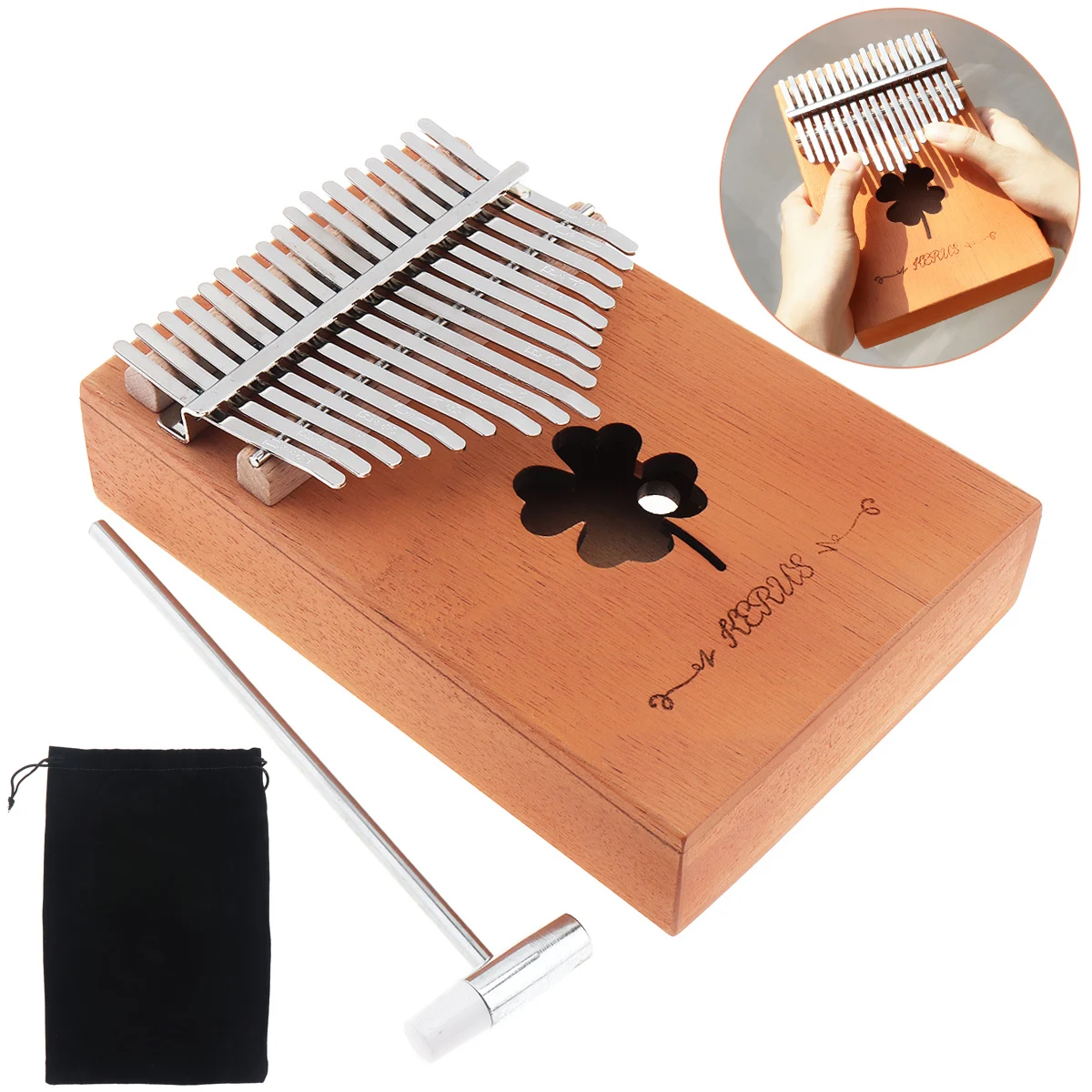 17 Key Portable Kalimba Single Board Mahogany Lucky Grass Sound Hole Thumb Piano Mbira Mini Keyboard Instrument |