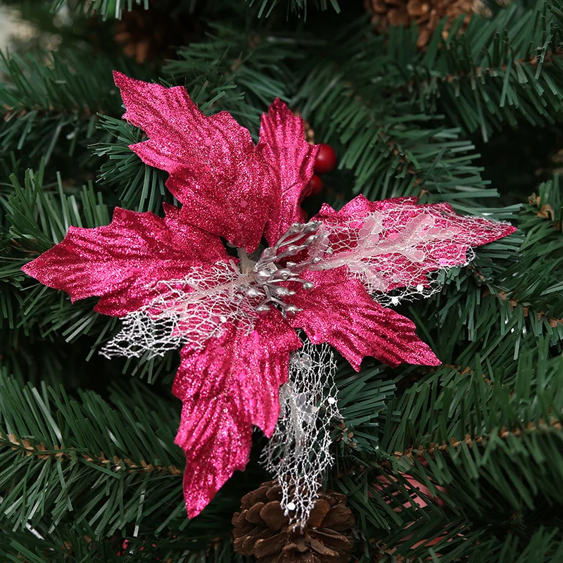 poinsettia baubles artificial flower christmas decorations for home tree decorations ornaments noel crafts new year supplies in pendant drop ornaments - Flower Christmas Ornaments poinsettia baubles artificial flower christmas decorations for home tree decorations ornaments noel crafts new year supplies in pendant drop ornaments - Flower Christmas Ornaments