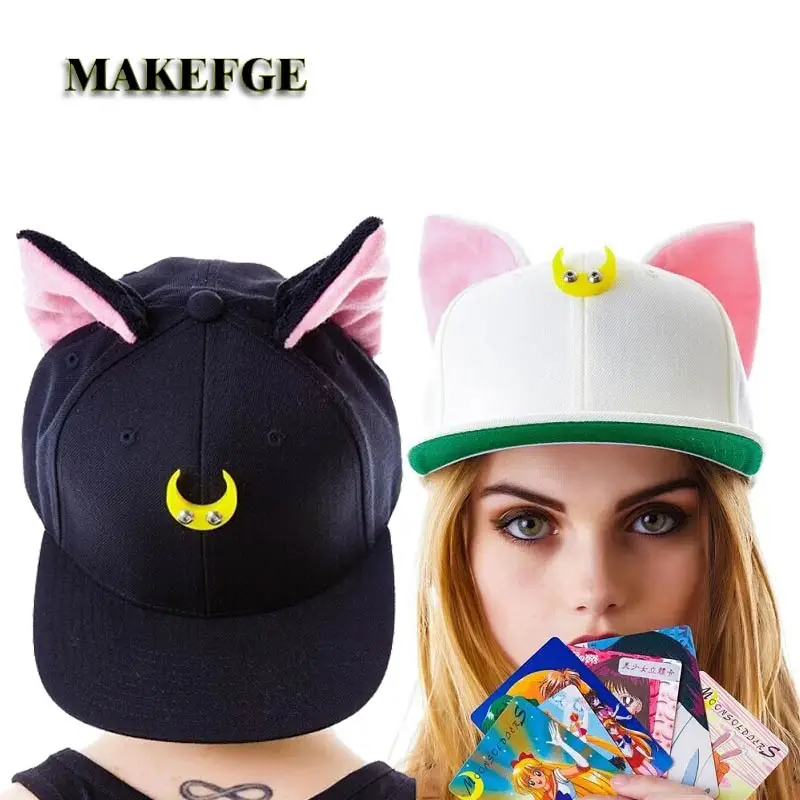 

Sailor Moon Cat Cap Snapback Ears Gorras Planas Hip Hop Hat Devil Horns Sunshade Casquette Baseball Cap  Maiden Warrior Luna Cut
