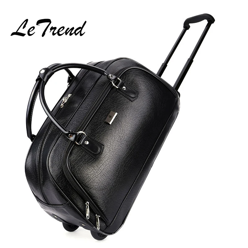 PU Leather Large Capacity Trolley Rolling Luggage Caster Men Travel Bag